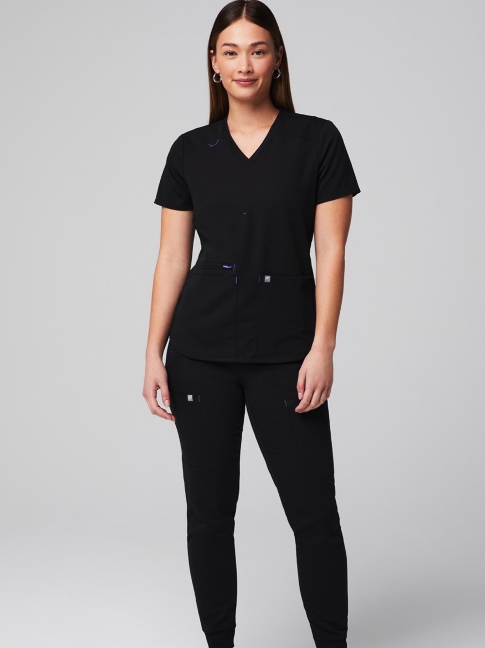 Fabletics Black V-Neck Scrub Top and Jogger Set